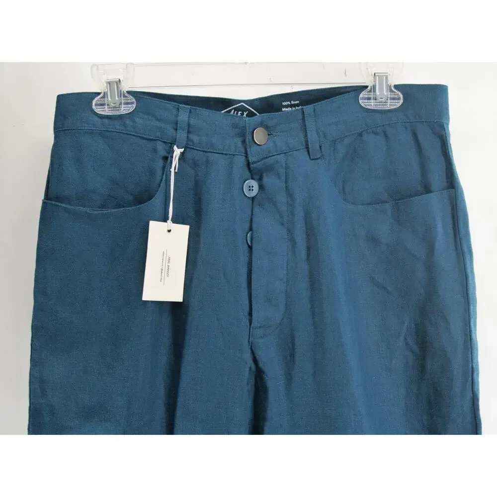 NWT Alex Crane Men's 30x30 Teal 100% Linen Casual Pants Summer Beach Lightweight